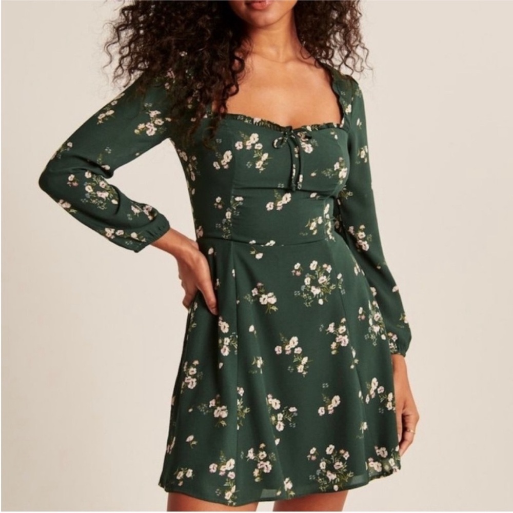 Abercrombie & Fitch Floral Long Sleeve Dress - Dark Green